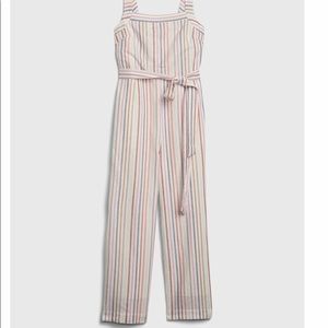 Striped Apronneck linen jumpsuit
